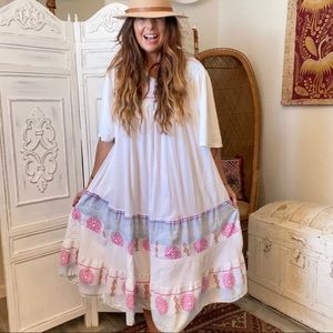 Vintage House Dress Muumuu Gauze Cotton Short Sleeves Pastel Pattern Trim Size L